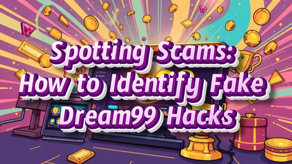 illustration text 'Spotting Scams: How to Identify Fake Dream99 Hacks'